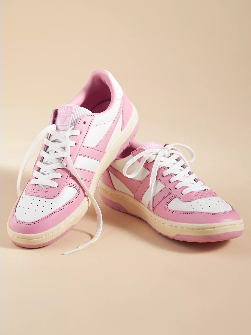 Gola Hawk Pink White Leather Sneakers Size 7 Retro Court Anthropologie - Picture 10 of 10